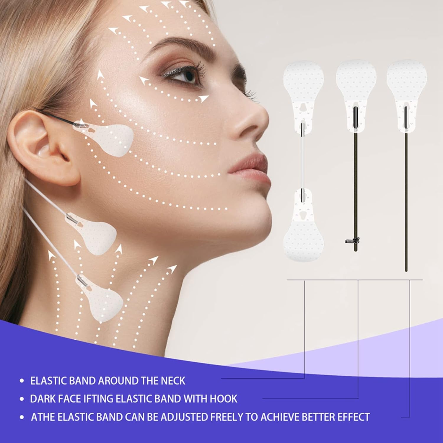 Lot De 60 Bandes Invisibles De Levage Du Visage Avec 3 Cordes Fixes, Autocollants Instantanés Pour Le Visage, Le Cou Et Les Yeux, Bandes V-Line Pour Raffermir La Peau, Patchs Pour Le Visage