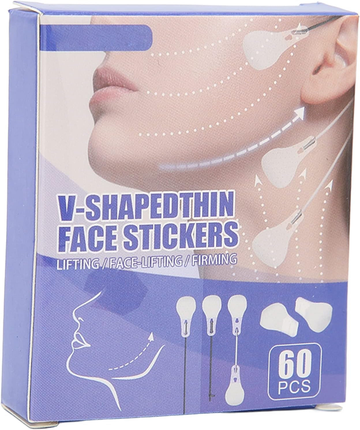 Lot De 60 Bandes Invisibles De Levage Du Visage Avec 3 Cordes Fixes, Autocollants Instantanés Pour Le Visage, Le Cou Et Les Yeux, Bandes V-Line Pour Raffermir La Peau, Patchs Pour Le Visage