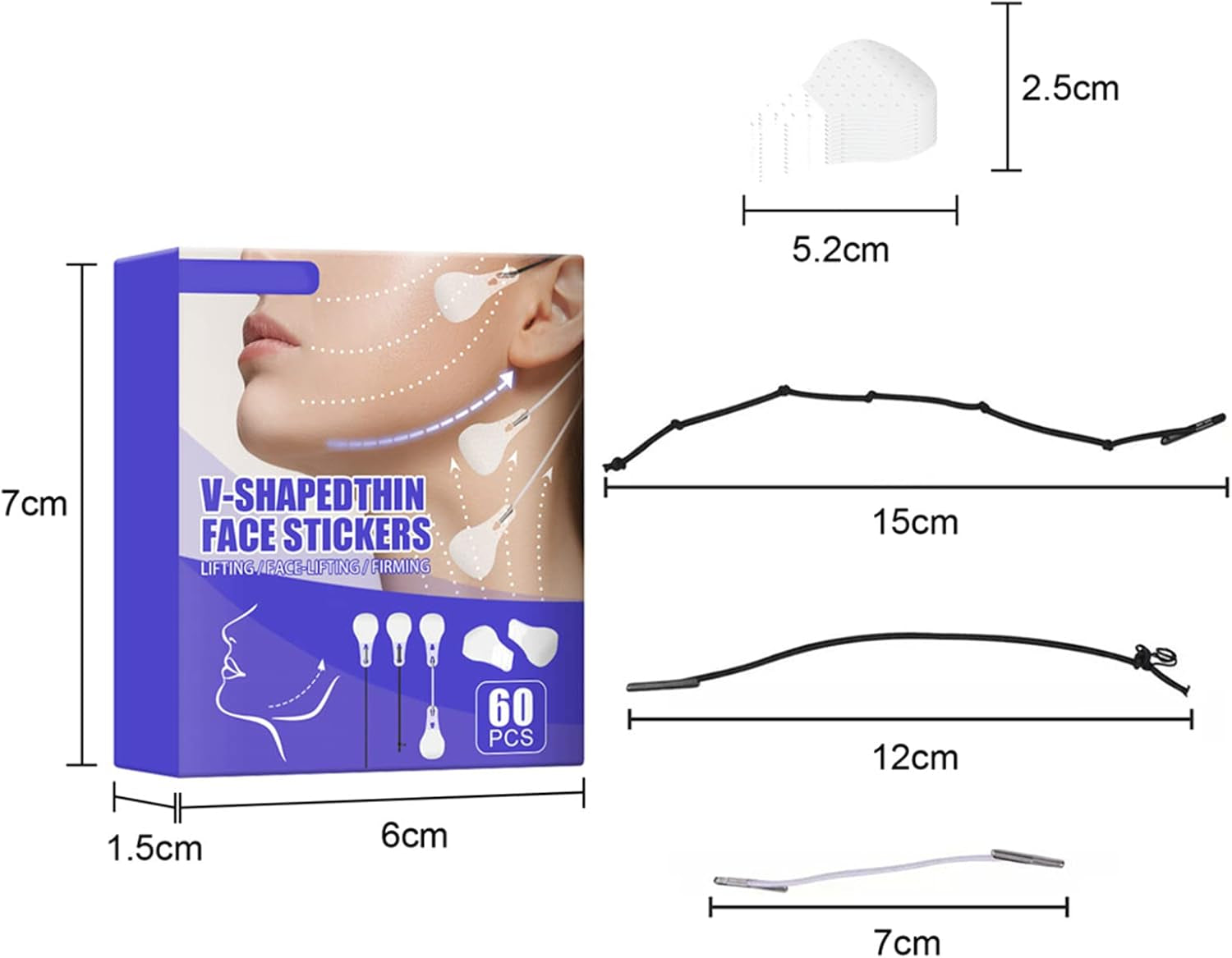Lot De 60 Bandes Invisibles De Levage Du Visage Avec 3 Cordes Fixes, Autocollants Instantanés Pour Le Visage, Le Cou Et Les Yeux, Bandes V-Line Pour Raffermir La Peau, Patchs Pour Le Visage